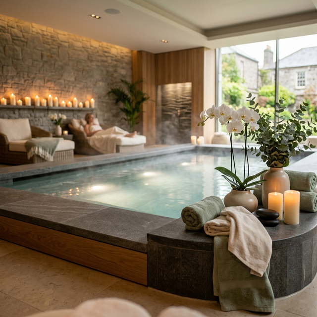 Luxury spa interior with warm ambient lighting